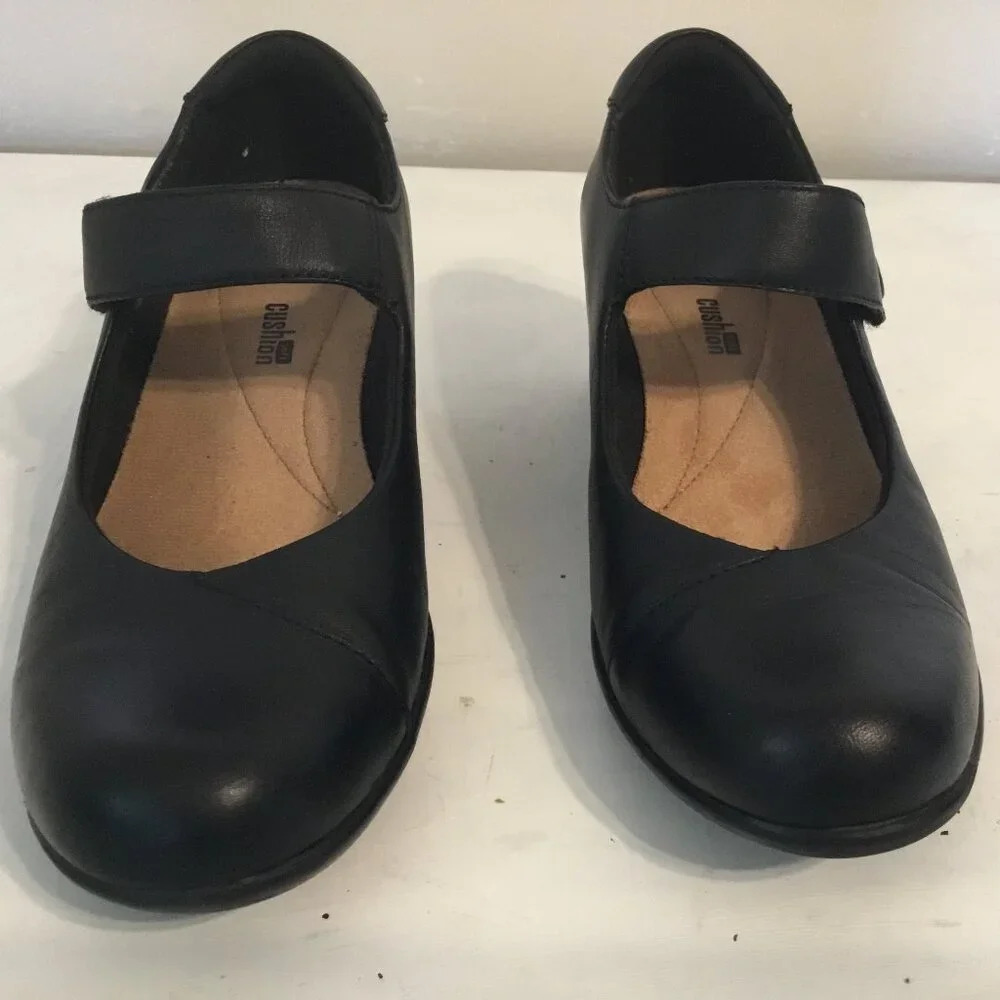 Clarks Hope Henley Black Leather Mary Jane 7.5 M Comfort Shoes Academia Work - Picture 8 of 14